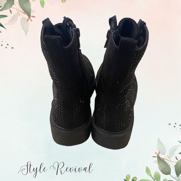 Black Rhinestone Encrusted Combat Boots - Size 8 Girls - Picture 7 of 9